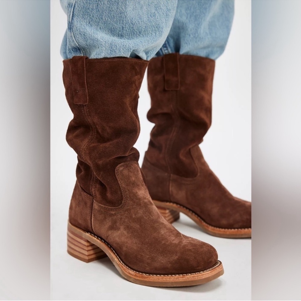 Frye Campus 12R Brown Leather Boots in Brown Brownie Suede NWOB
